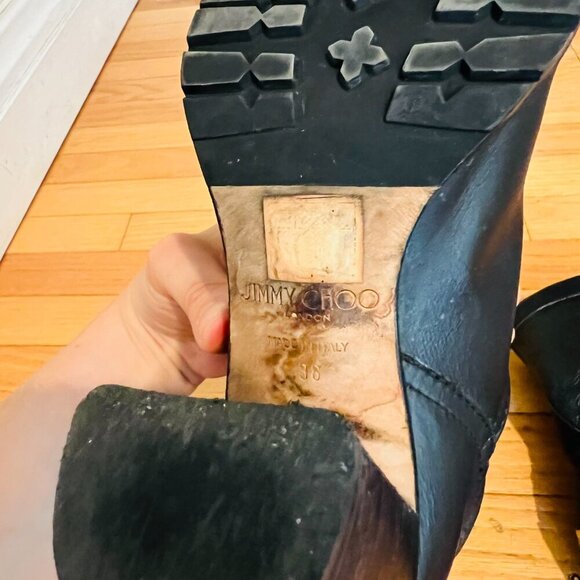 Jimmy Choo Dart Biker Black Leather Moto Combat Mid-Calf Buckle Bootie Size US 8 - Picture 7 of 16